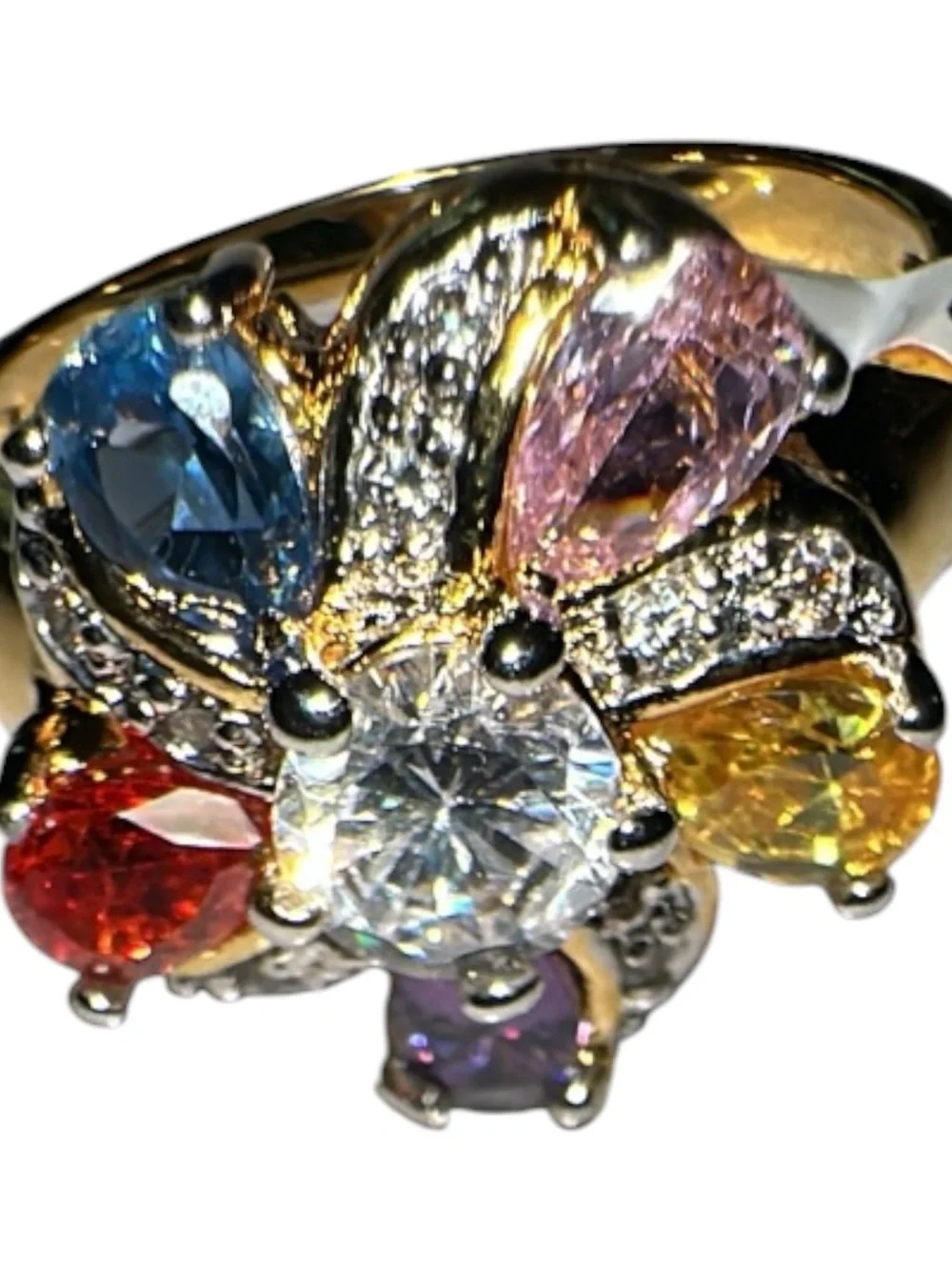 14kt Gold Electroplated Multicolor Gemstone Flower Ring